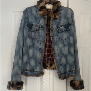Parasuco Blue Denim Jacket with Brown Faux Fur L